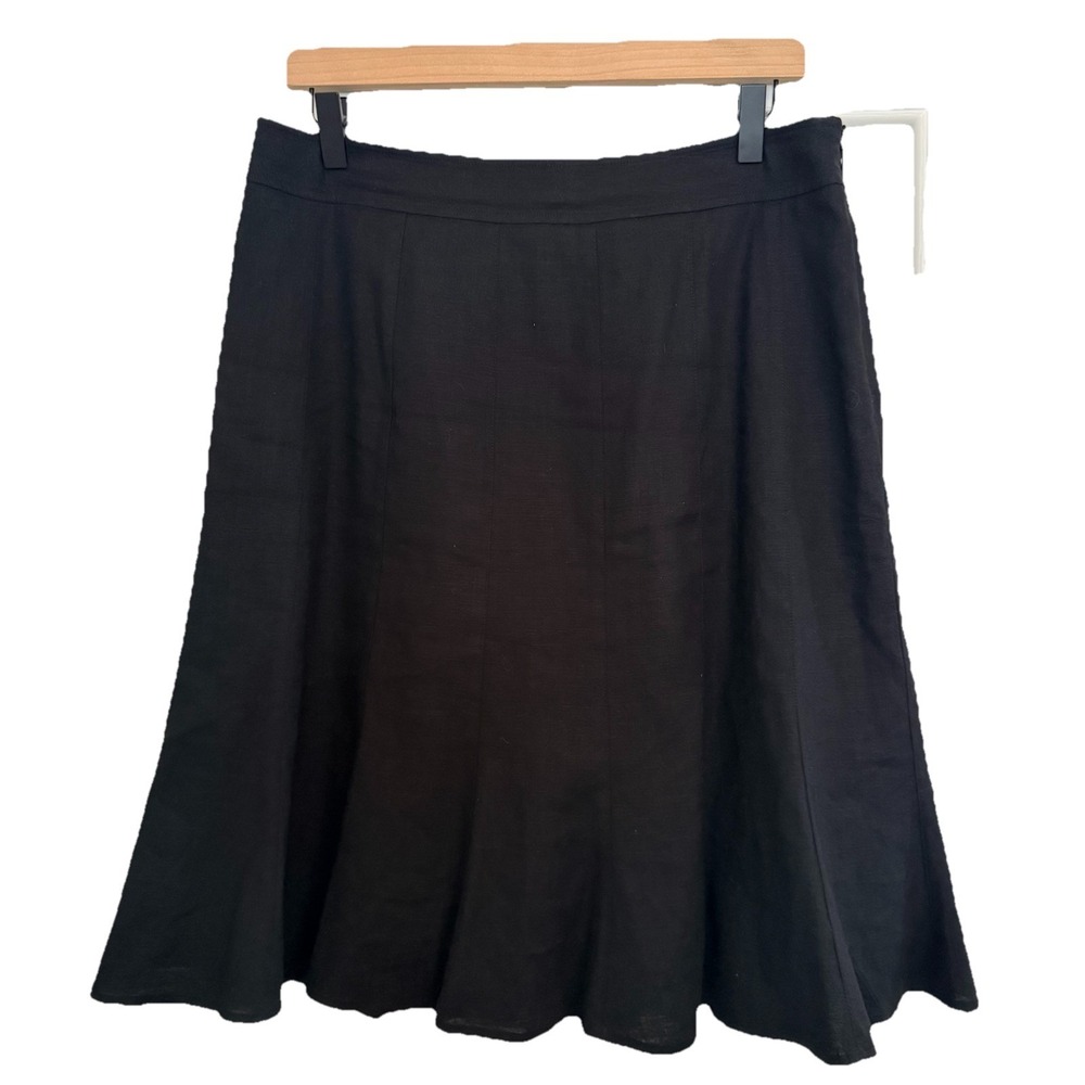 Anne Klein Black Pleated A-Line Skirt Linen Blend Stretch Minimal Size 10‎